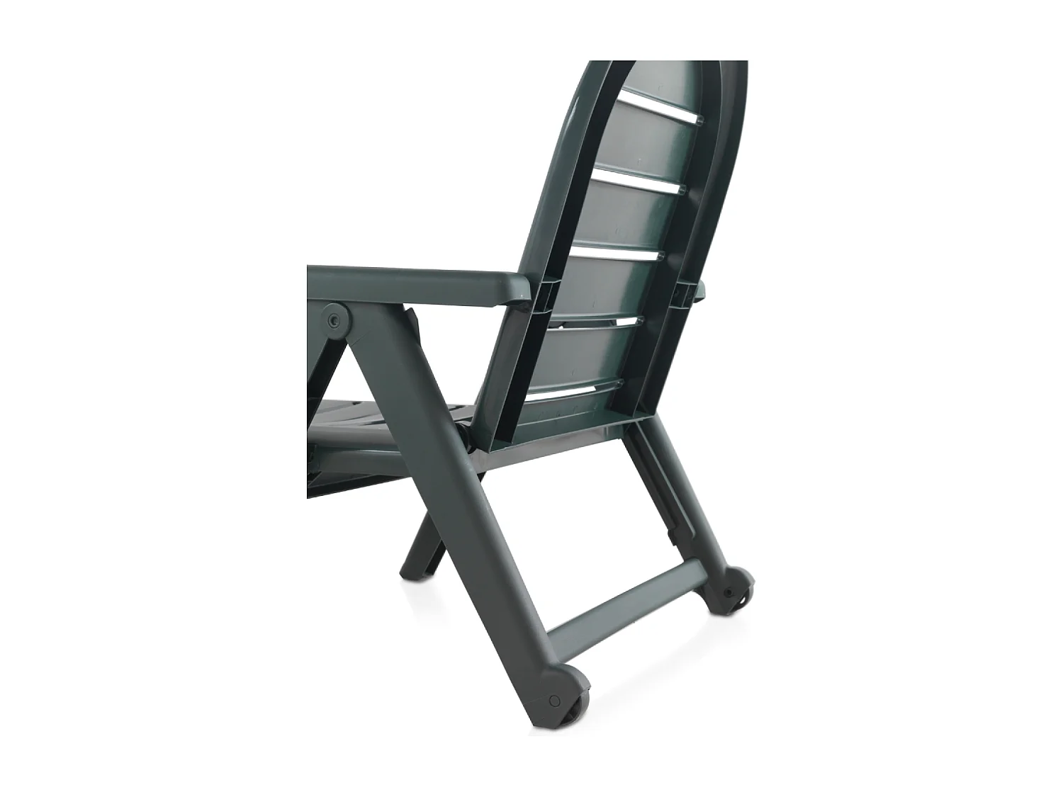 Espreguiçadeira verde CAIMAN em polipropileno resistente com encosto reclinável e rodas integradas