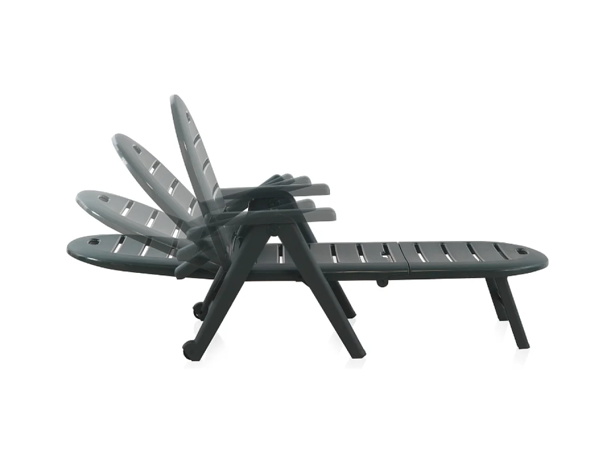 Set aus 2 grünen Sonnenliegen CAIMAN mit Rädern und verstellbarer Rückenlehne