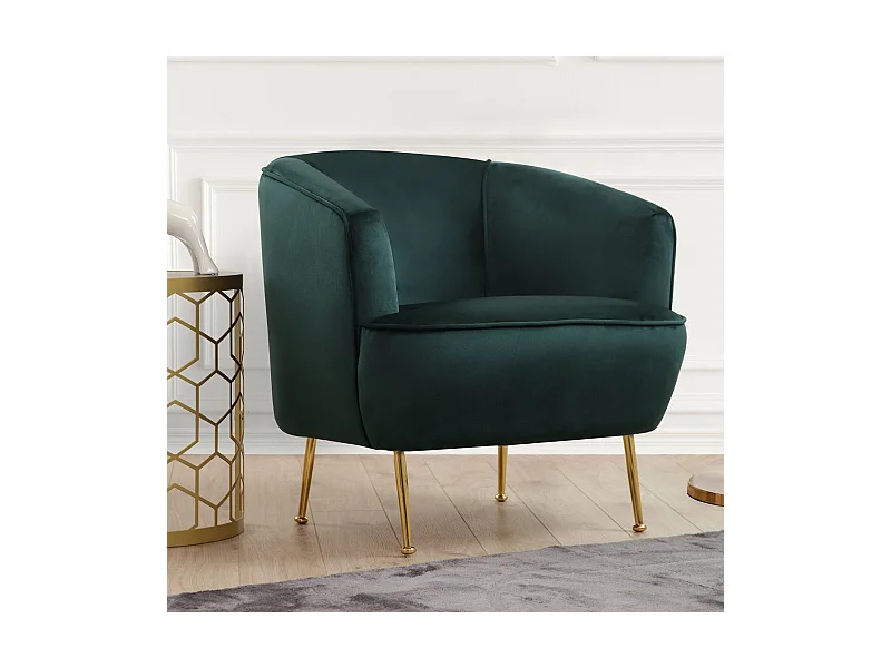 Samtiger grüner Sessel DAVIS - Goldene Beine - Bequem und elegant
