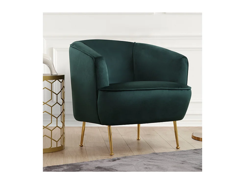 Samtiger grüner Sessel DAVIS - Goldene Beine - Bequem und elegant