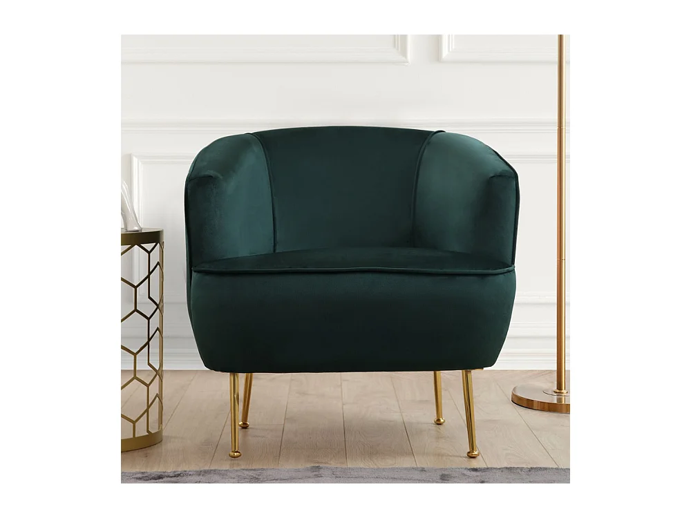 Samtiger grüner Sessel DAVIS - Goldene Beine - Bequem und elegant
