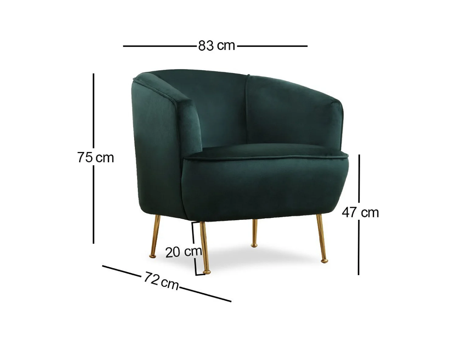 Samtiger grüner Sessel DAVIS - Goldene Beine - Bequem und elegant