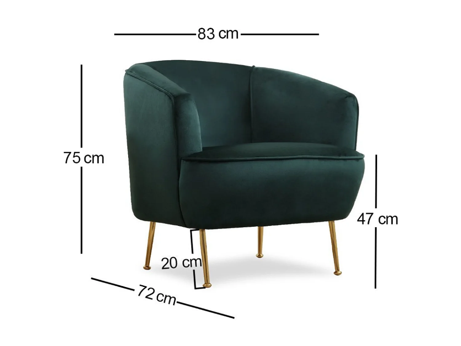 Fauteuil velours vert - pieds dorés DAVIS