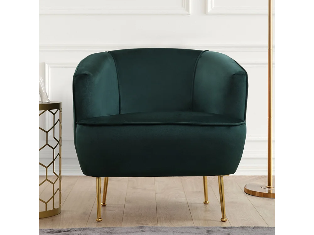 Fauteuil velours vert - pieds dorés DAVIS