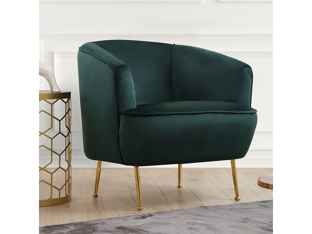 Fluweelgroene fauteuil DAVIS - Gouden poten - Comfortabel en elegant