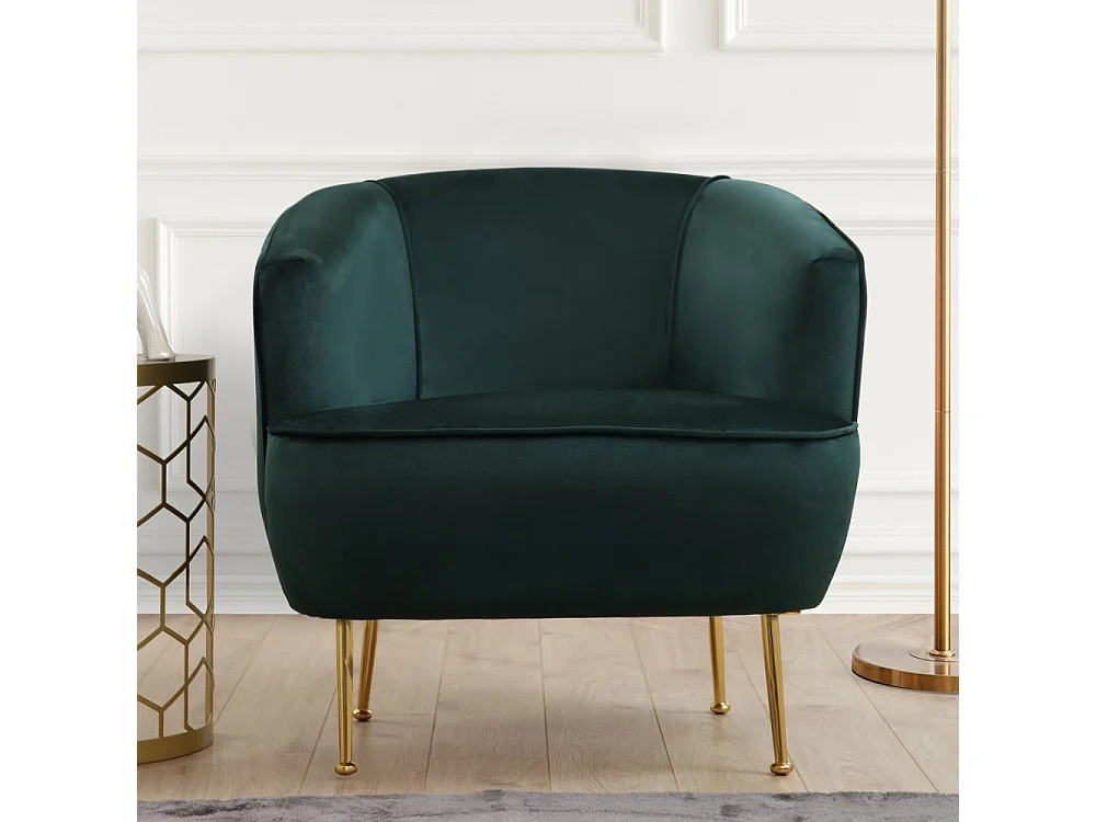 Fluweelgroene fauteuil DAVIS - Gouden poten - Comfortabel en elegant