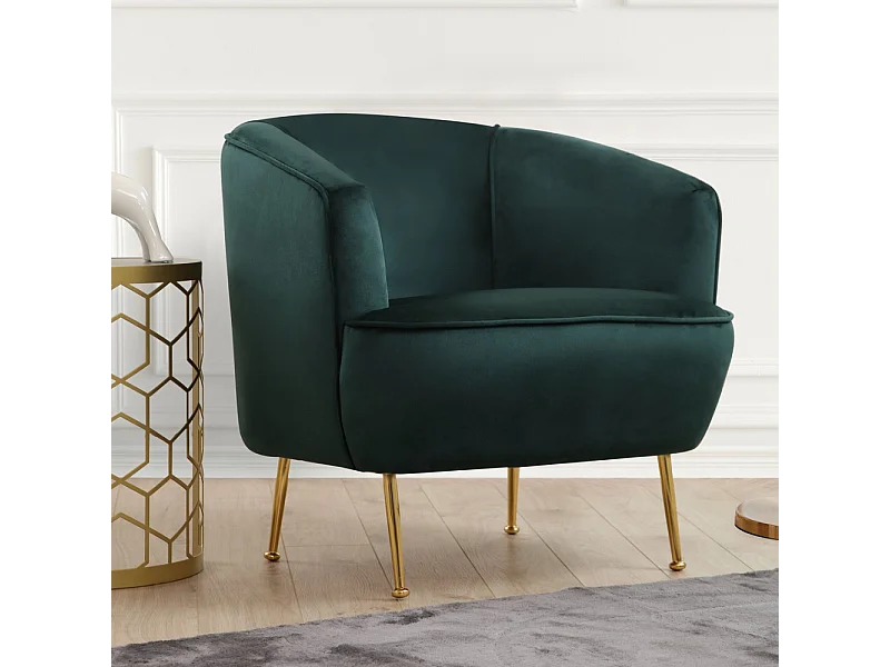 Fauteuil velours vert - pieds dorés DAVIS