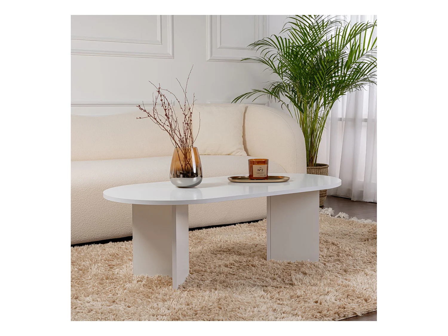 Table basse ovale effet travertin 119x60cm AZOS