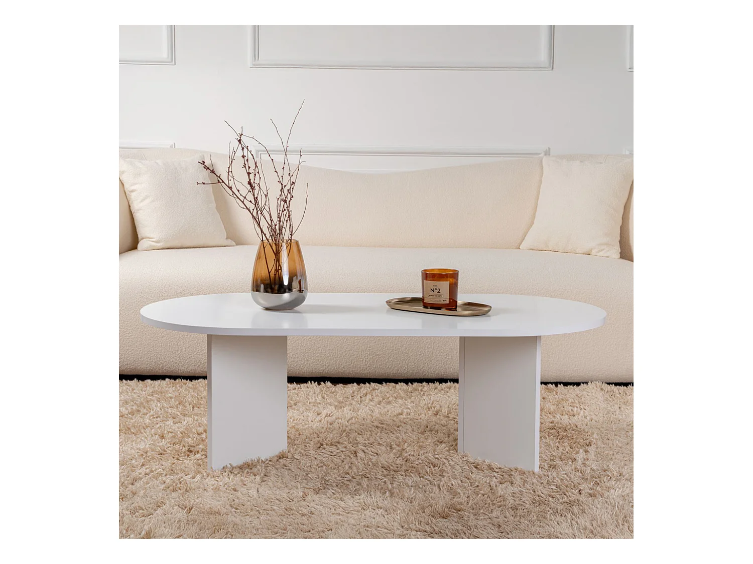 Table basse ovale effet travertin 119x60cm AZOS