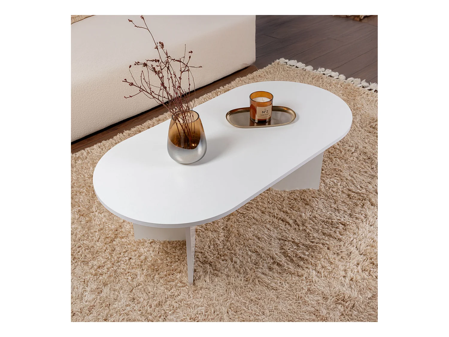 Table basse ovale effet travertin 119x60cm AZOS