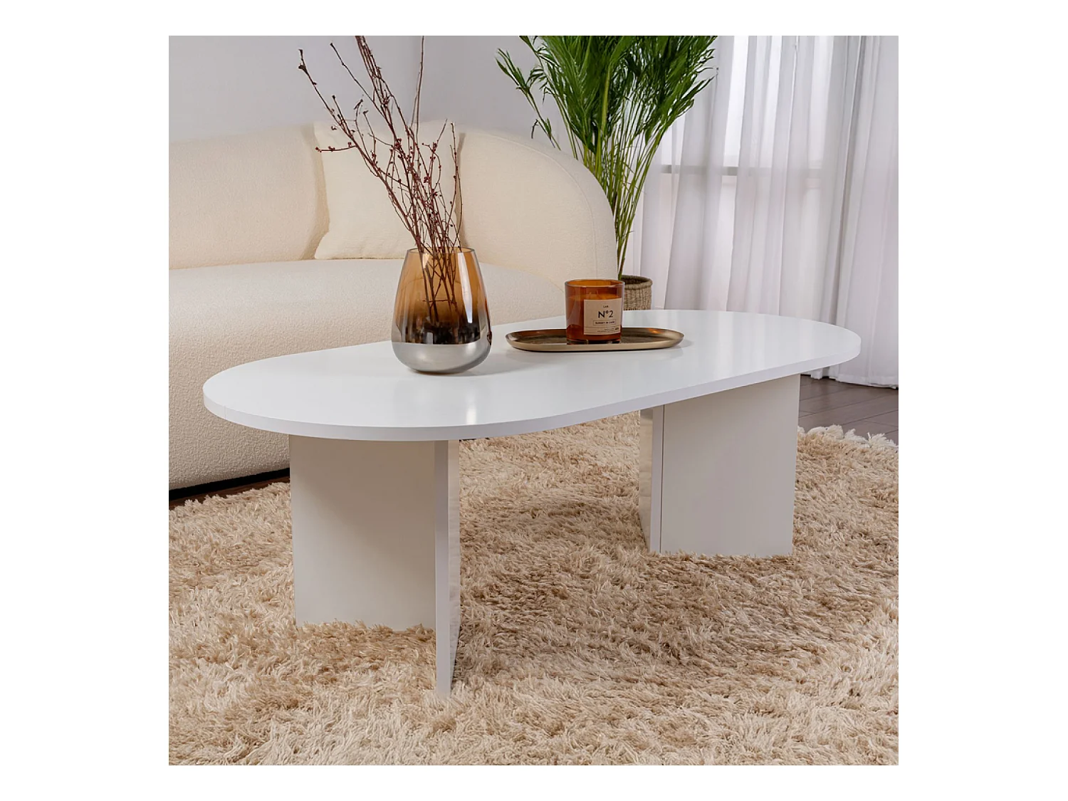 Table basse ovale effet travertin 119x60cm AZOS