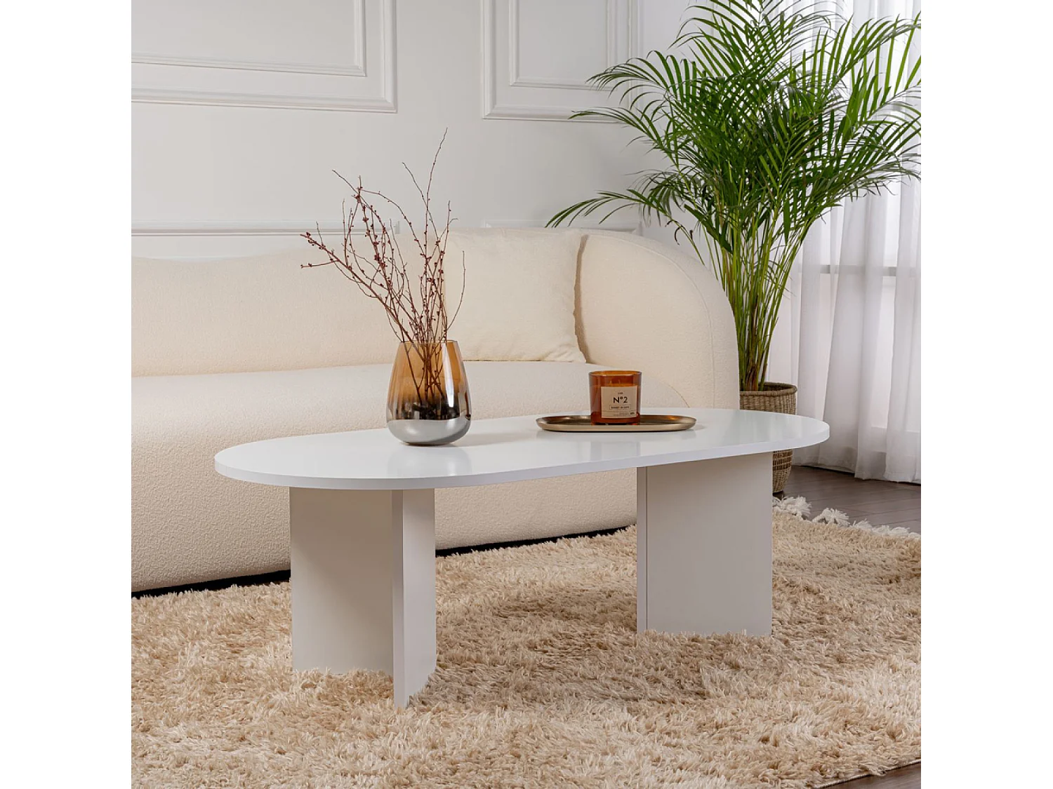AZOS - Table basse ovale blanche 119x60cm