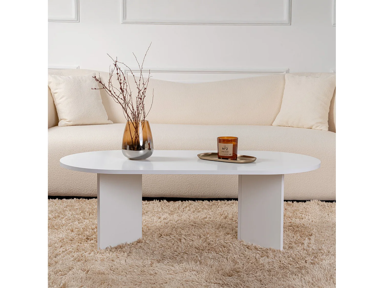 AZOS - Table basse ovale blanche 119x60cm