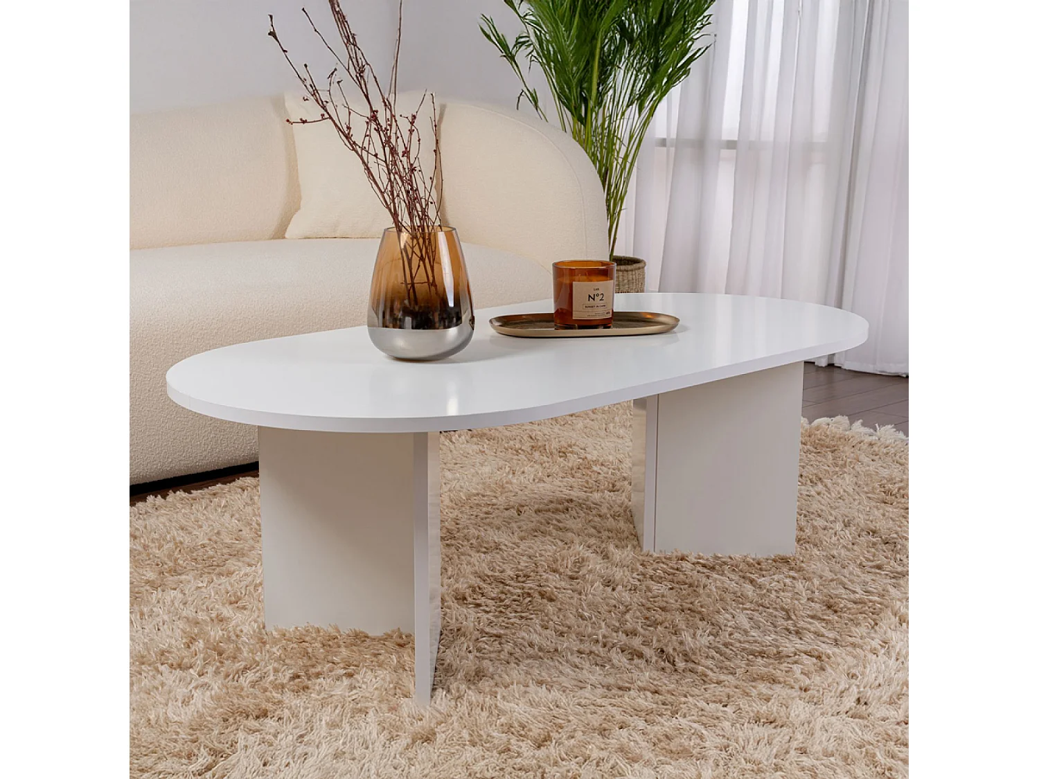 AZOS - Table basse ovale blanche 119x60cm