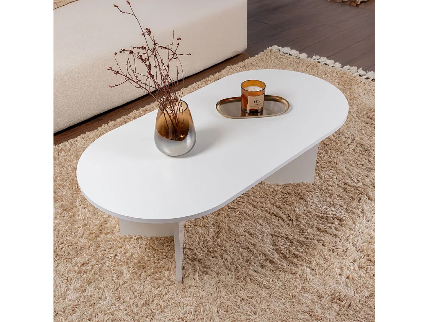 AZOS - Table basse ovale blanche 119x60cm