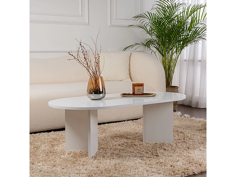 Table basse ovale effet travertin 119x60cm AZOS