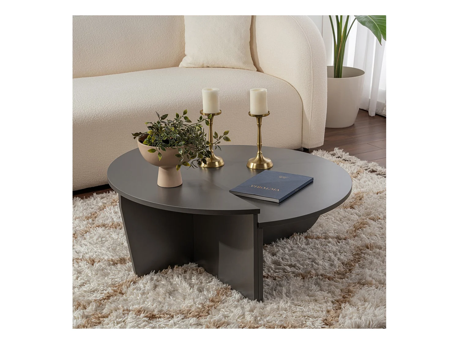 Table basse ronde podium anthracite 90cm VARI