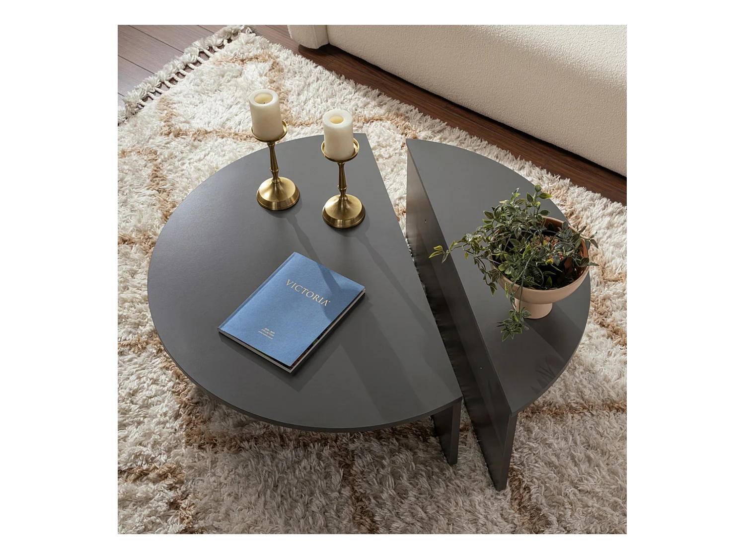 Table basse ronde podium anthracite 90cm VARI