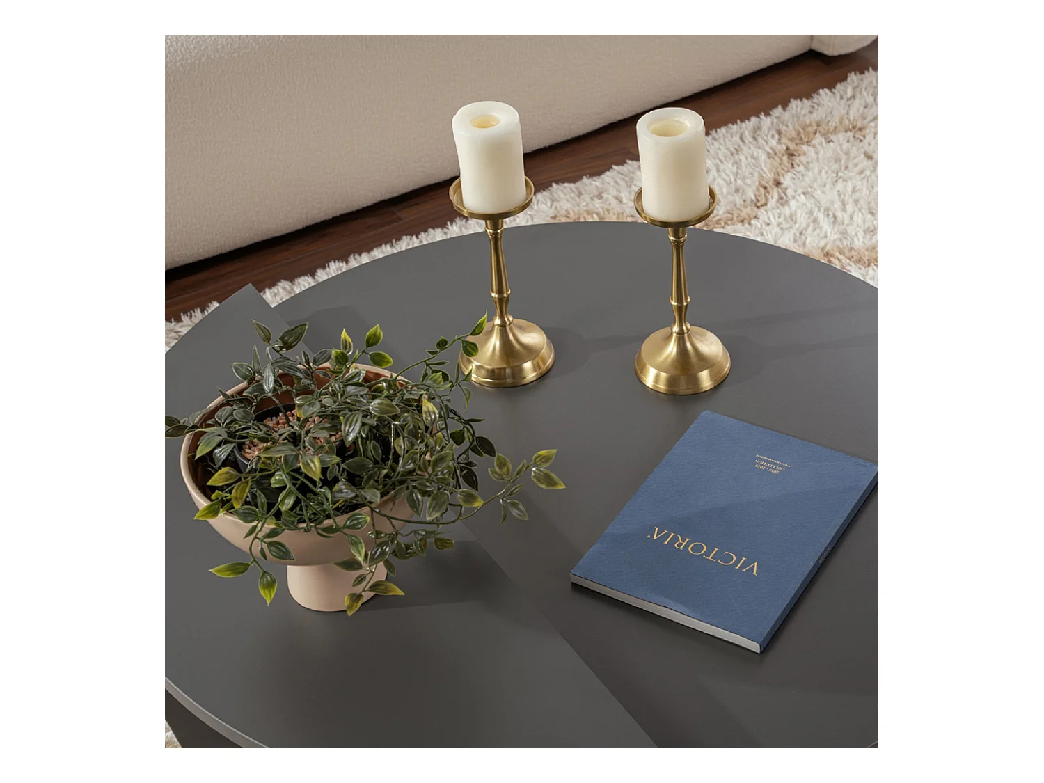 Table basse ronde podium anthracite 90cm VARI