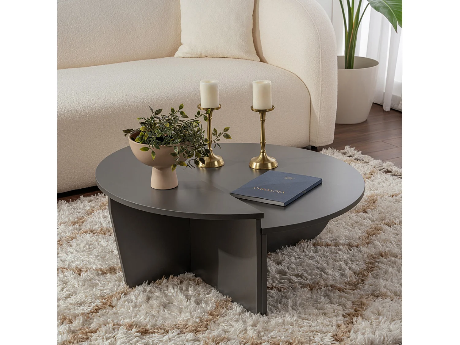 Table basse ronde podium anthracite 90cm VARI