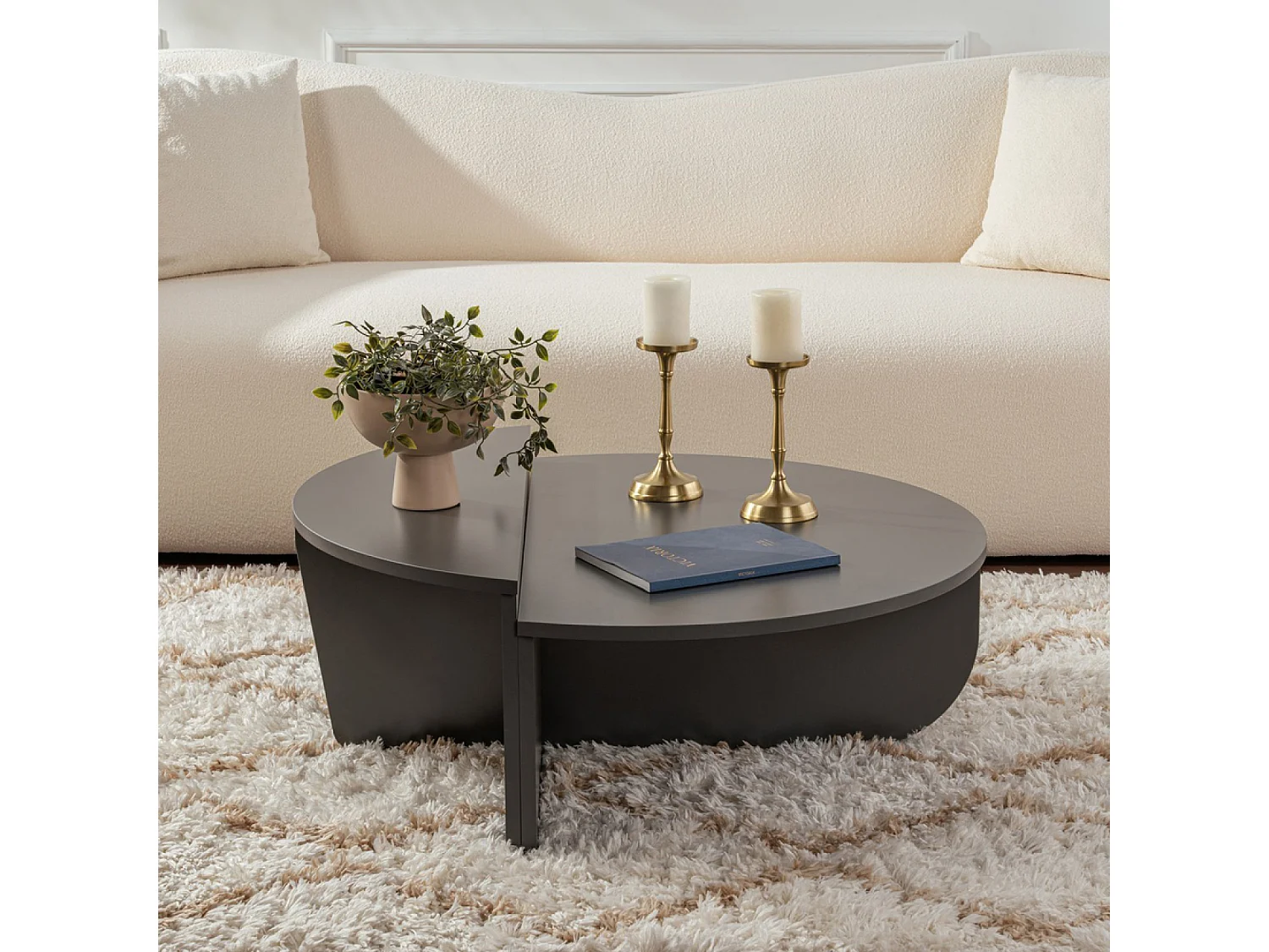 Table basse ronde podium anthracite 90cm VARI