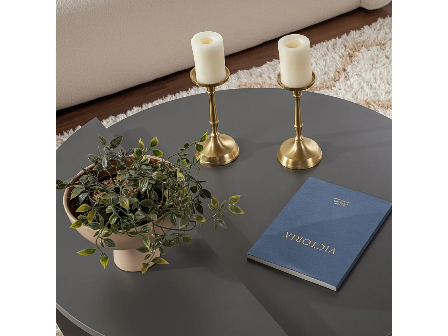 Table basse ronde podium anthracite 90cm VARI