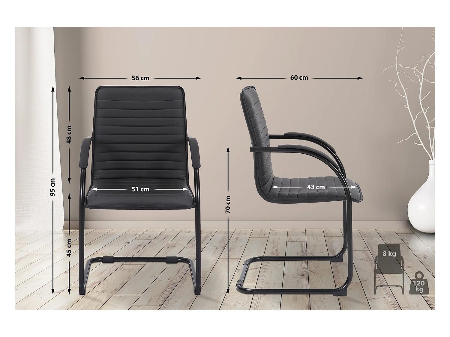 Chaise visiteur Tira revêtement en similicuir