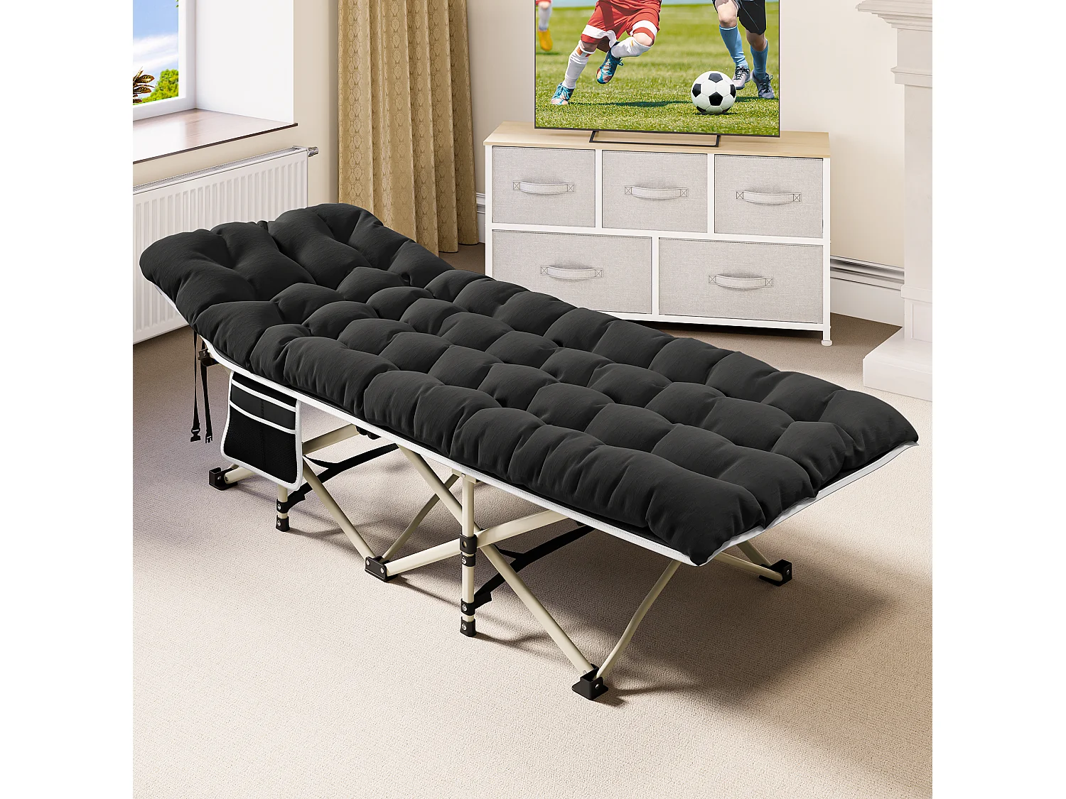 YITAHOME Lit de Camping Pliant - Portable - 190 x 71 x 38 CM - Avec Matelas - Capacité de 300 kg - Noir