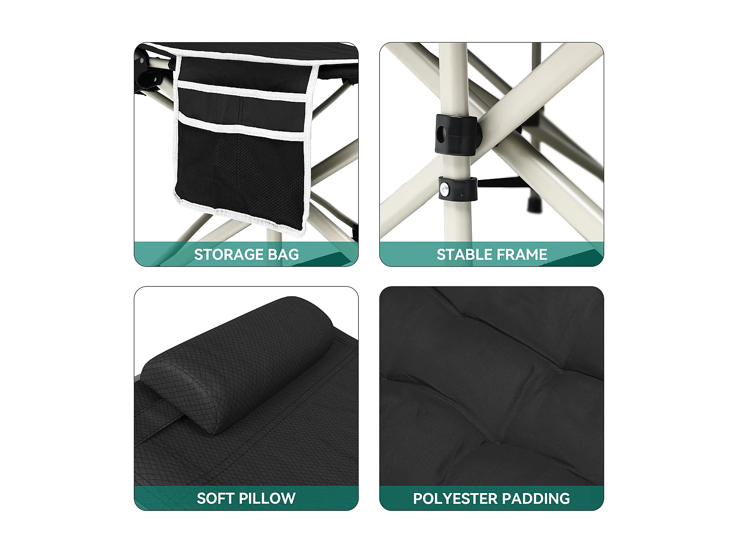 YITAHOME Lit de Camping Pliant - Portable - 190 x 71 x 38 CM - Avec Matelas - Capacité de 300 kg - Noir