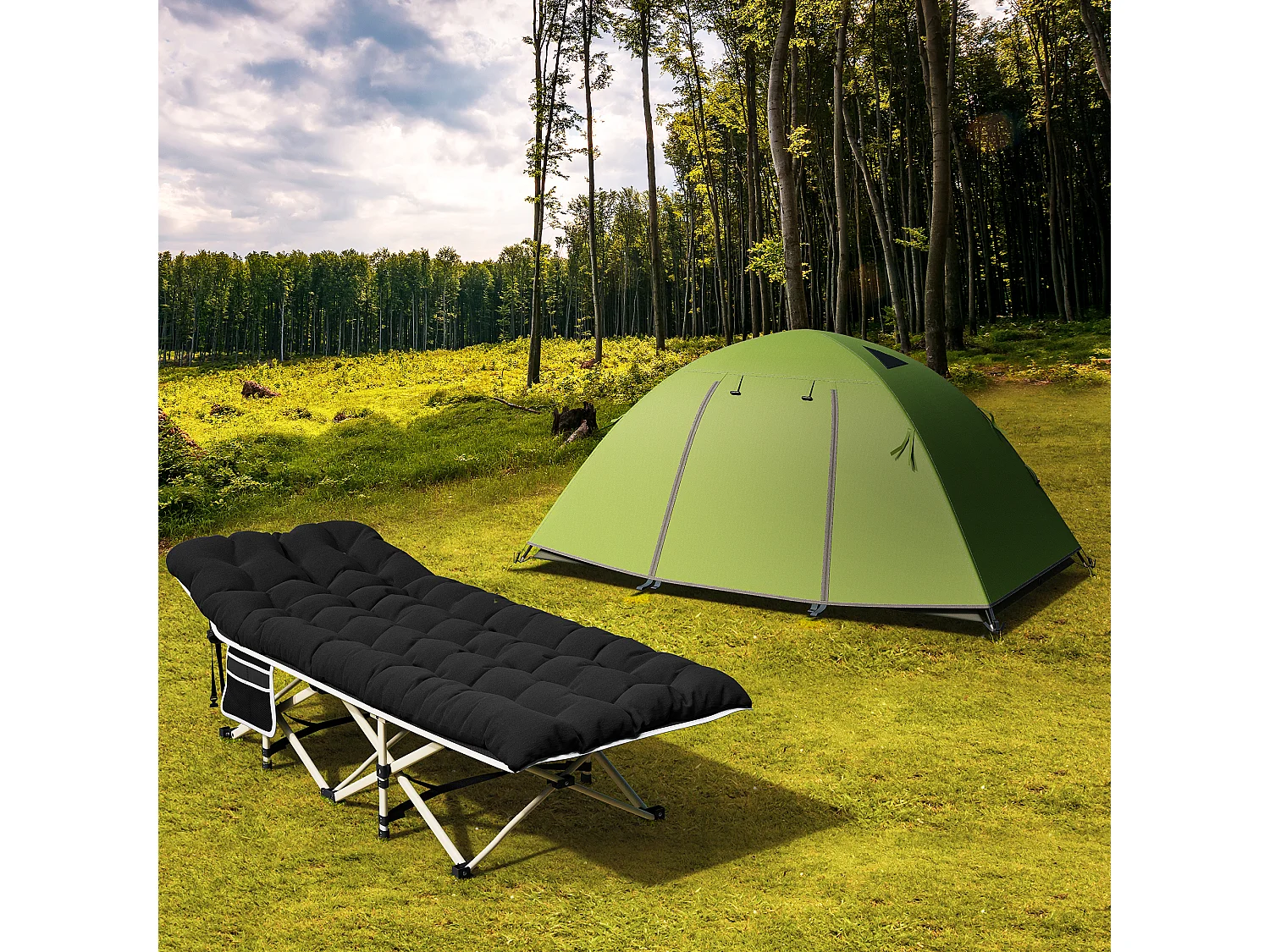 YITAHOME Lit de Camping Pliant - Portable - 190 x 71 x 38 CM - Avec Matelas - Capacité de 300 kg - Noir