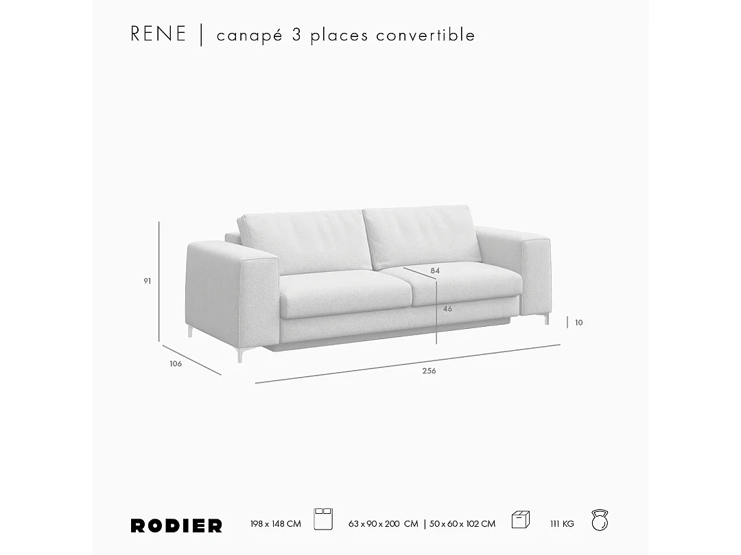 Rodier Canapé 3 places convertible Rene beige clair