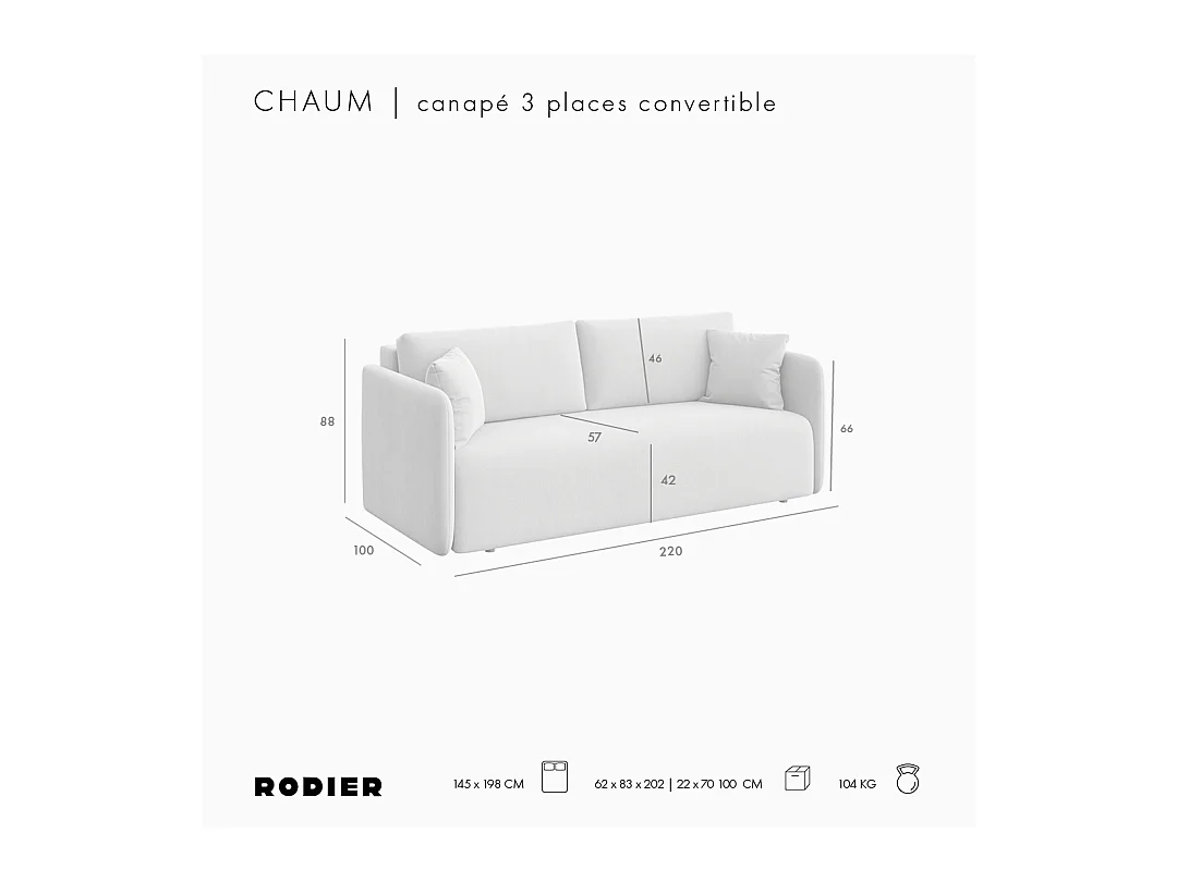 Rodier Canapé 3 places convertible Chaum camel