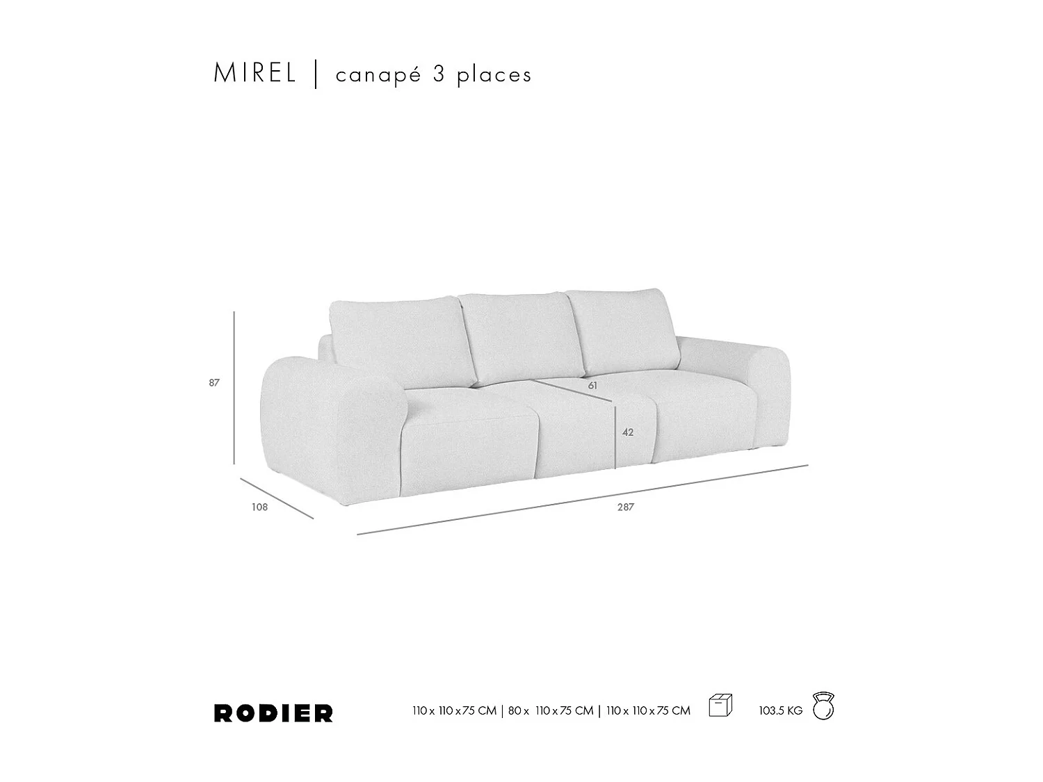 Rodier Canapé 3 places Mirel vert