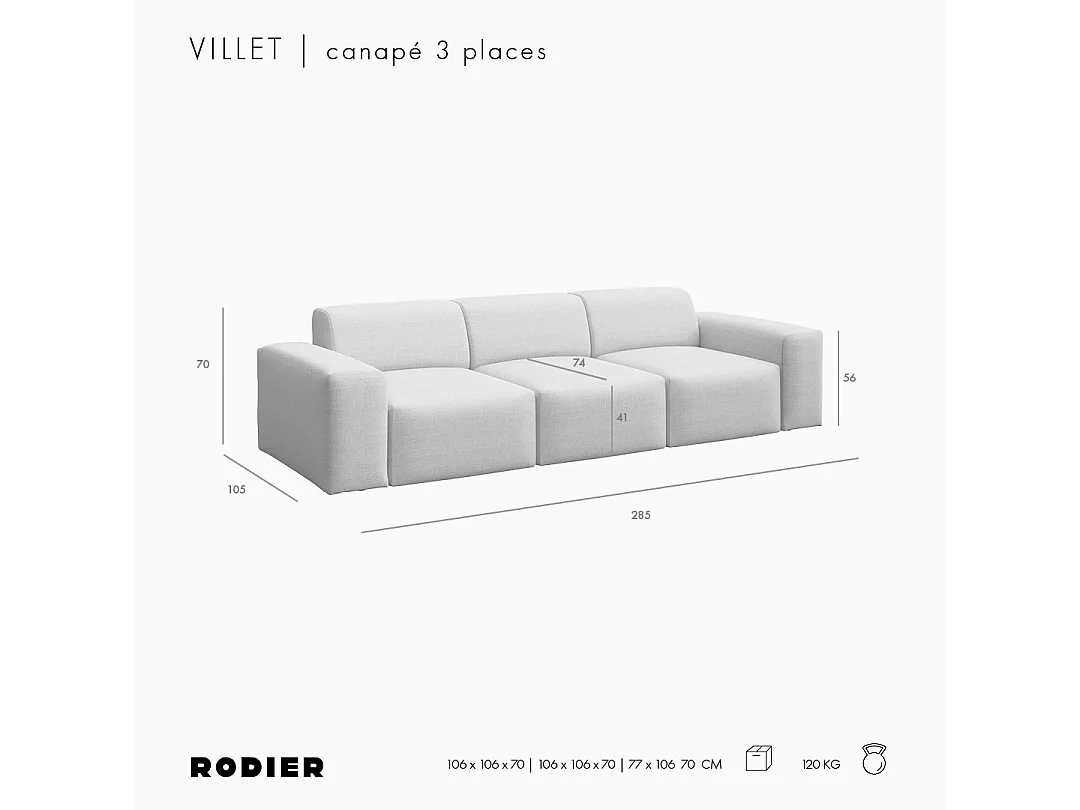 Rodier Canapé 3 places Villet beige