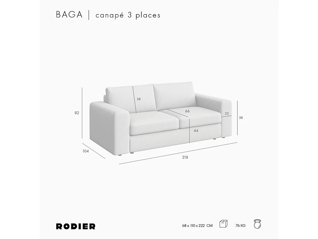 Rodier Canapé 3 places Baga gris