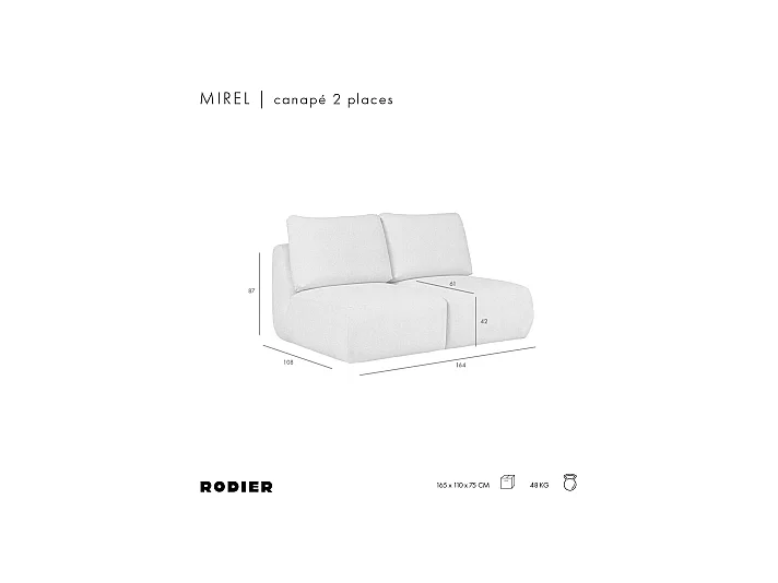 Rodier Canapé 2 places sans accoudoirs Mirel brun