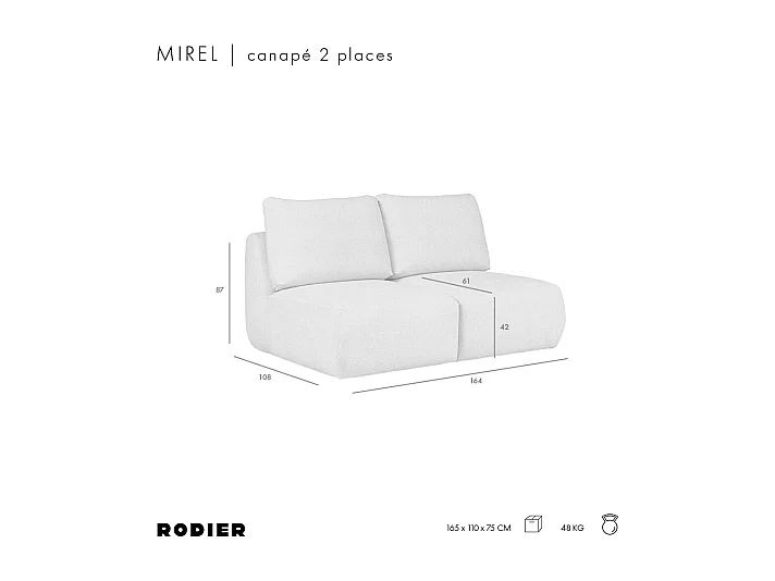 Rodier Canapé 2 places sans accoudoirs Mirel brun