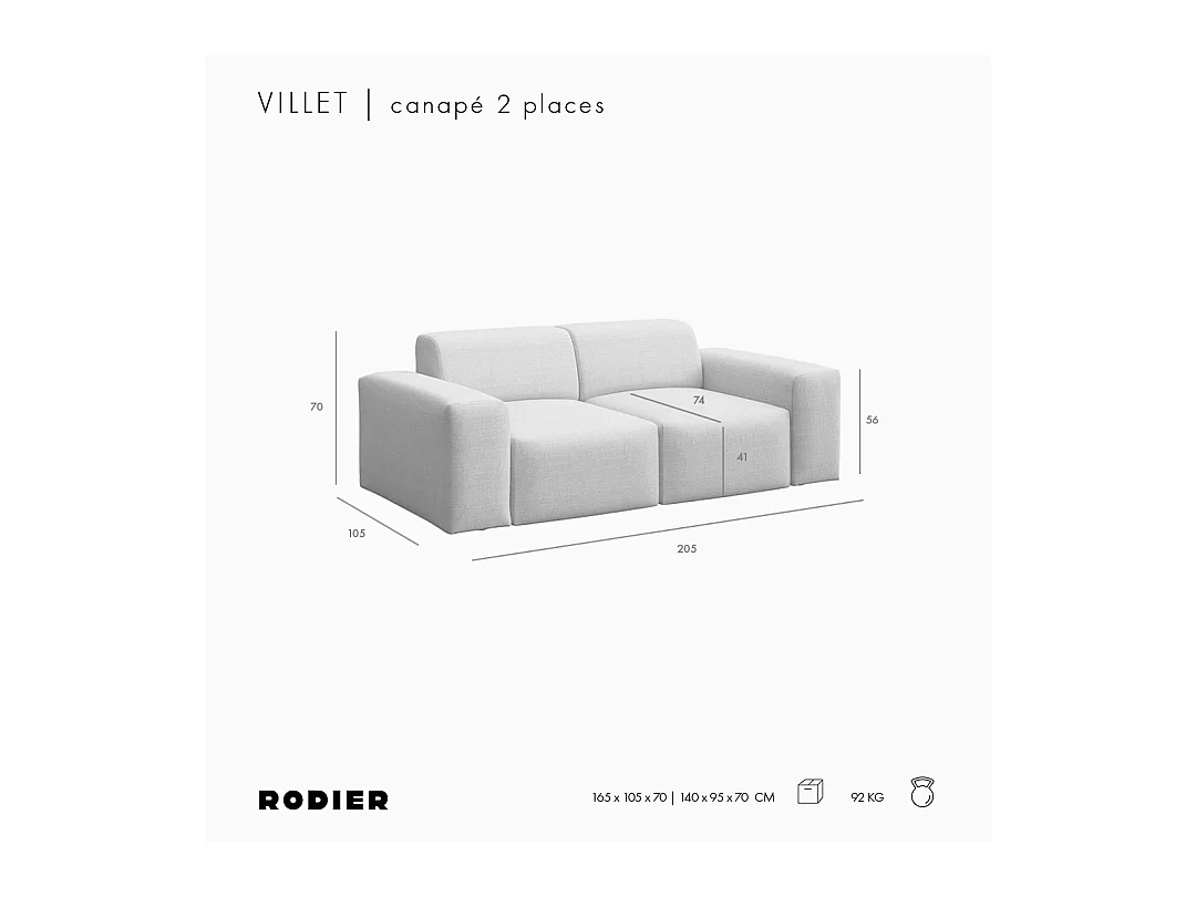 Rodier Canapé 2 places Villet beige clair