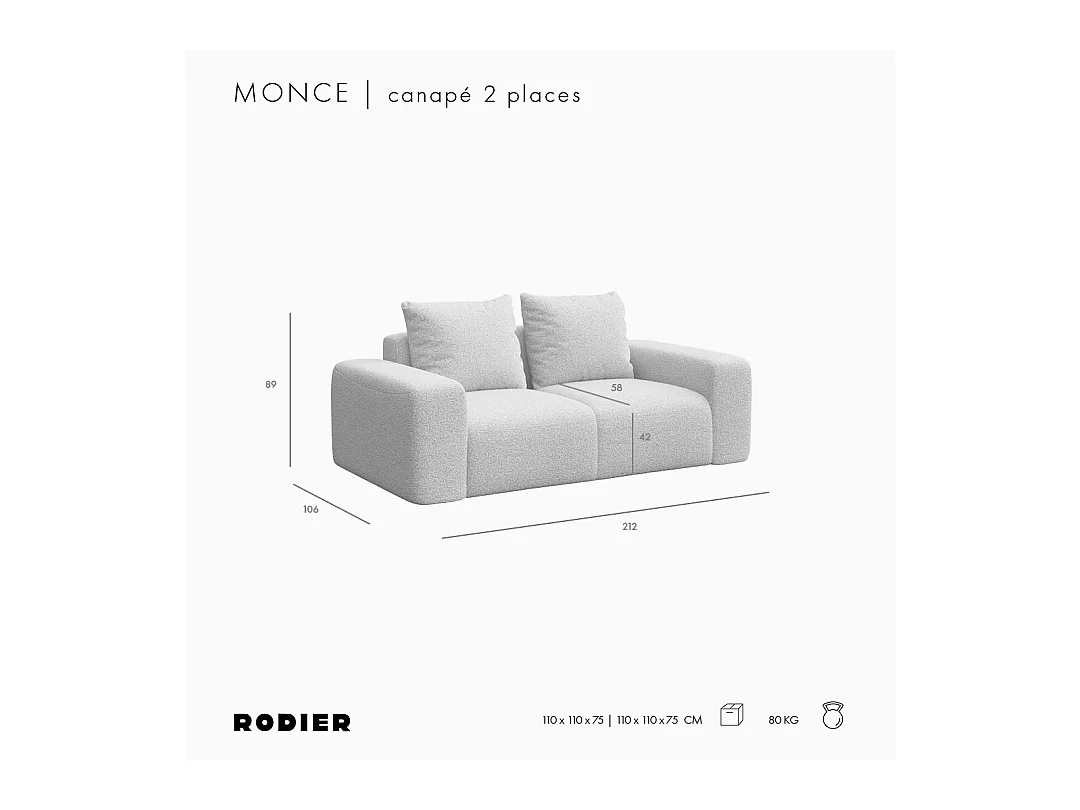 Rodier Canapé 2 places Monce rose pastel