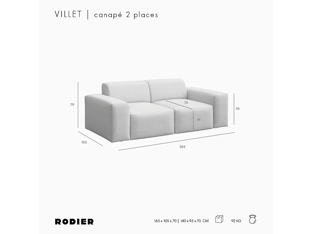 Rodier Canapé 2 places Villet écru