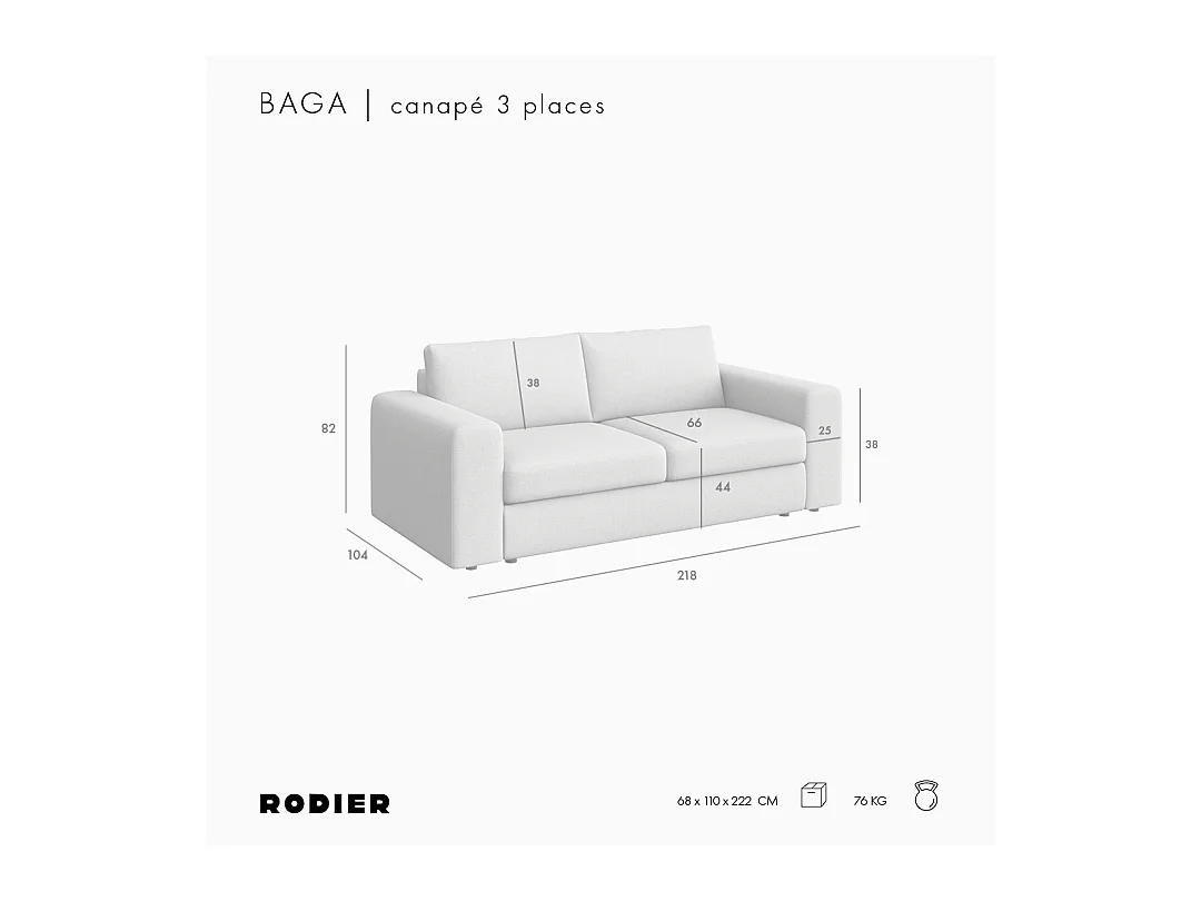 Rodier Canapé 3 places Baga camel