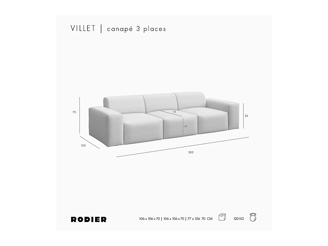 Rodier Canapé 3 places Villet gris