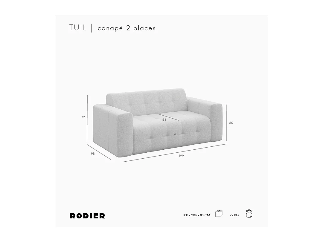 Rodier Canapé 2 places Tuil gris