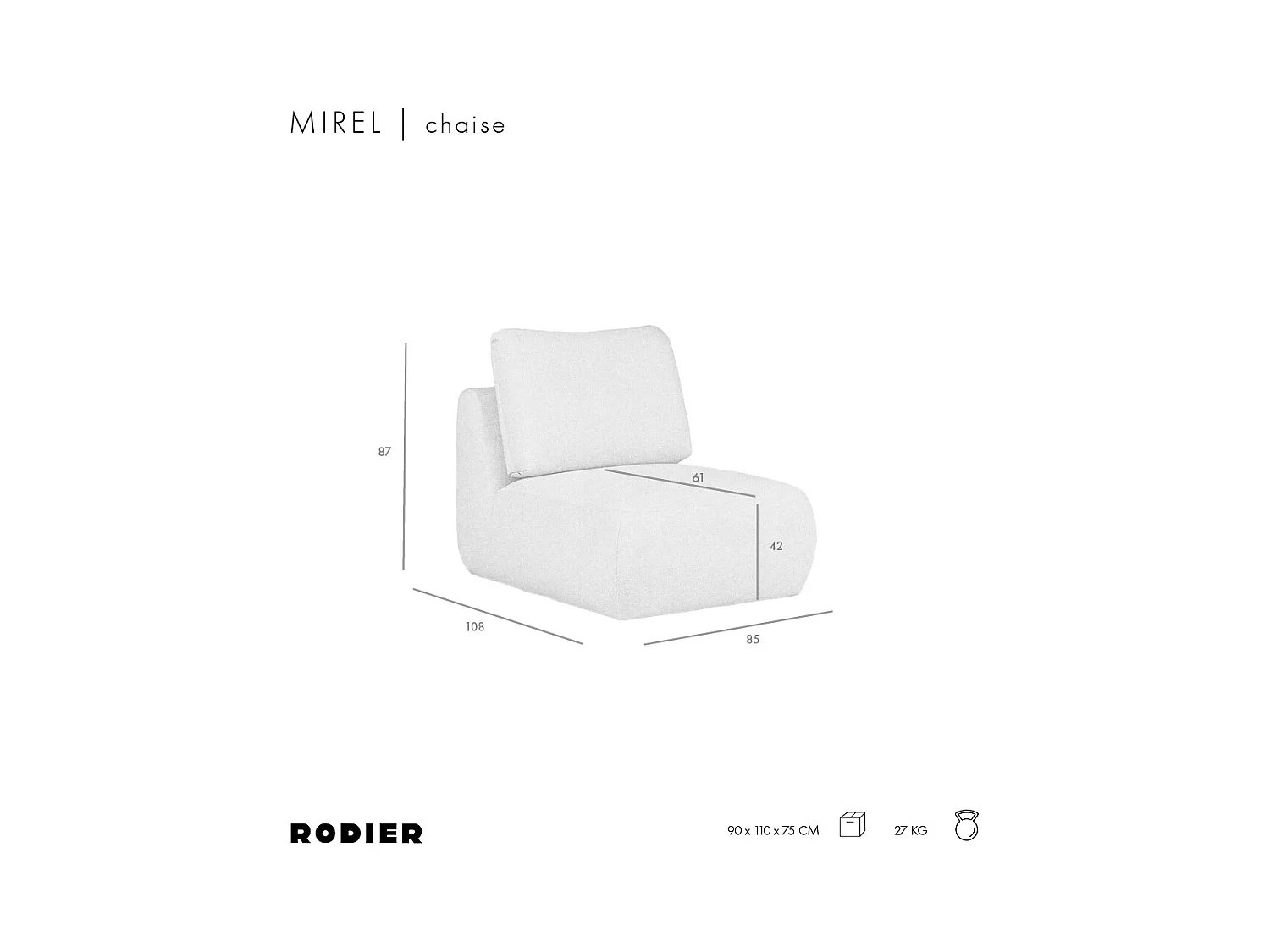 Rodier Fauteuil sans accoudoirs Mirel rose