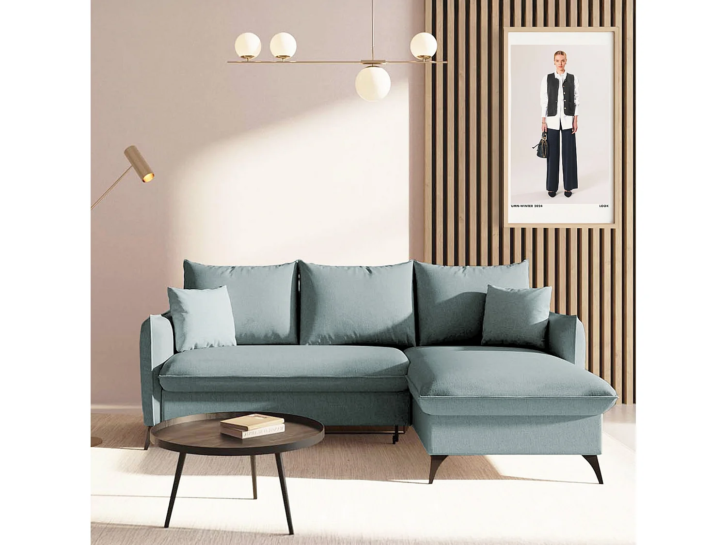 Rodier Canapé d'angle droit convertible Brim bleu clair