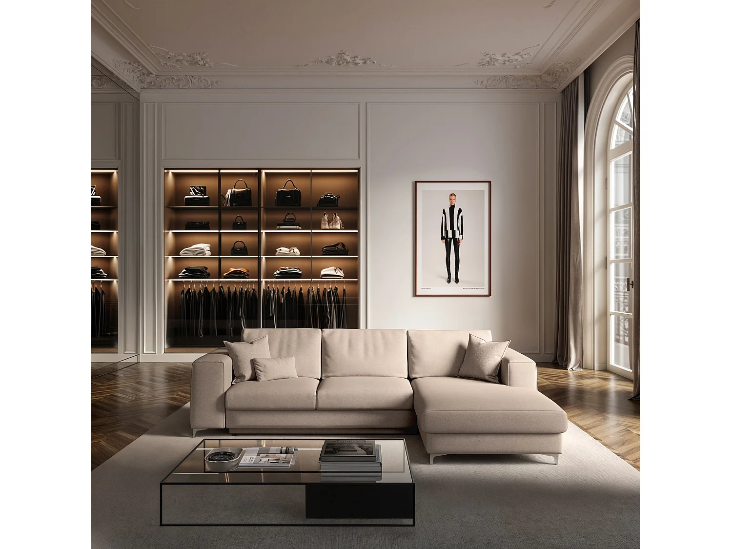 Rodier Canapé d'angle droit convertible Rene beige