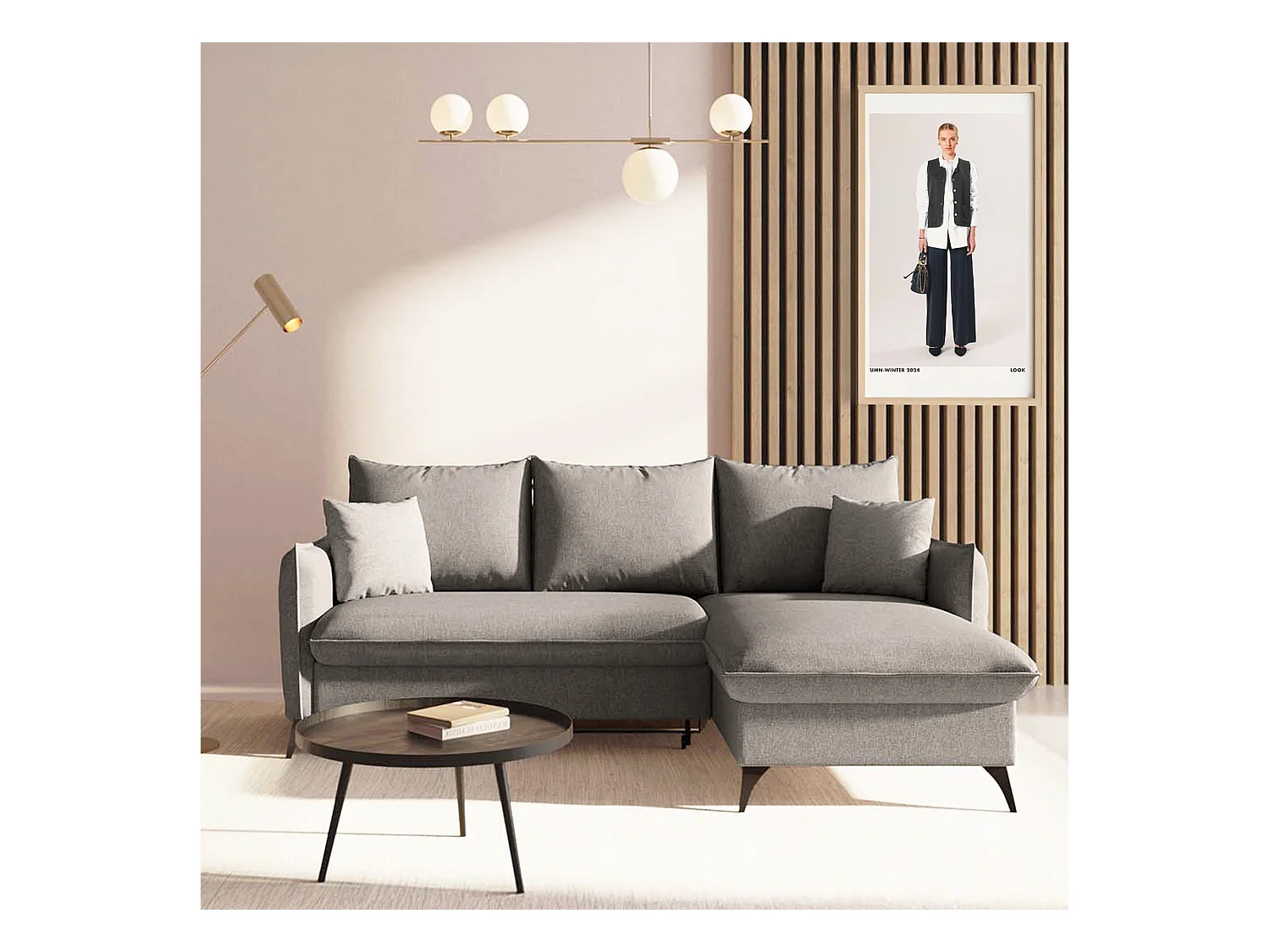 Rodier Canapé d'angle droit convertible Brim gris