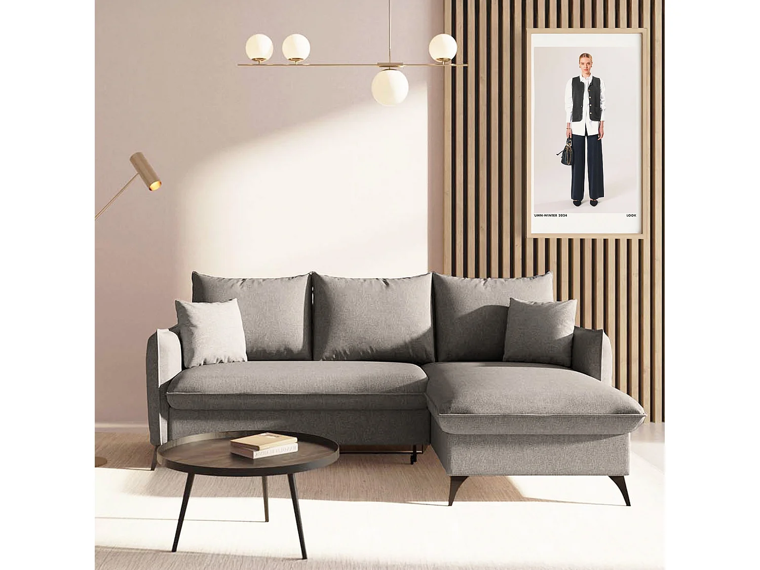 Rodier Canapé d'angle droit convertible Brim gris