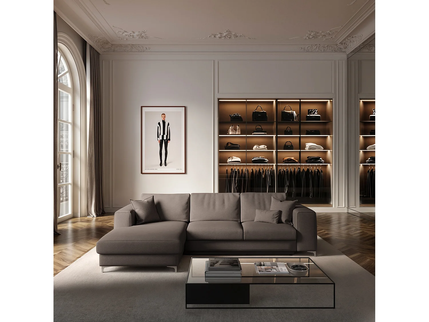 Rodier Canapé d'angle gauche convertible Rene gris cendré