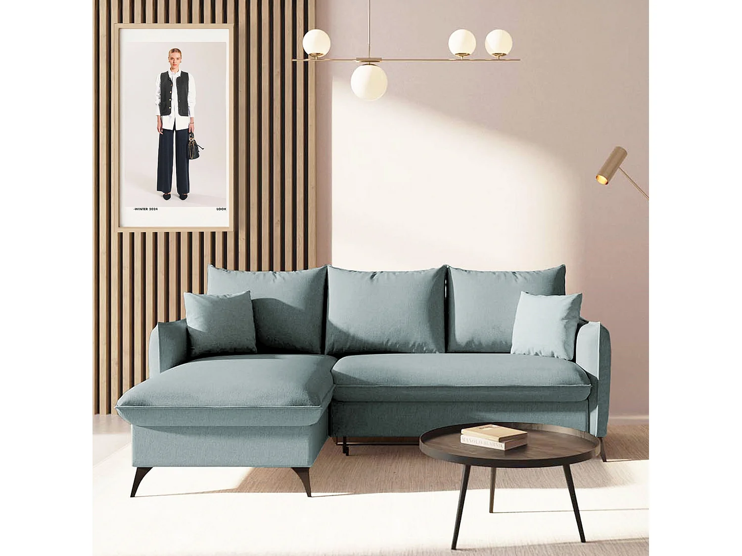 Rodier Canapé d'angle gauche convertible Brim bleu clair